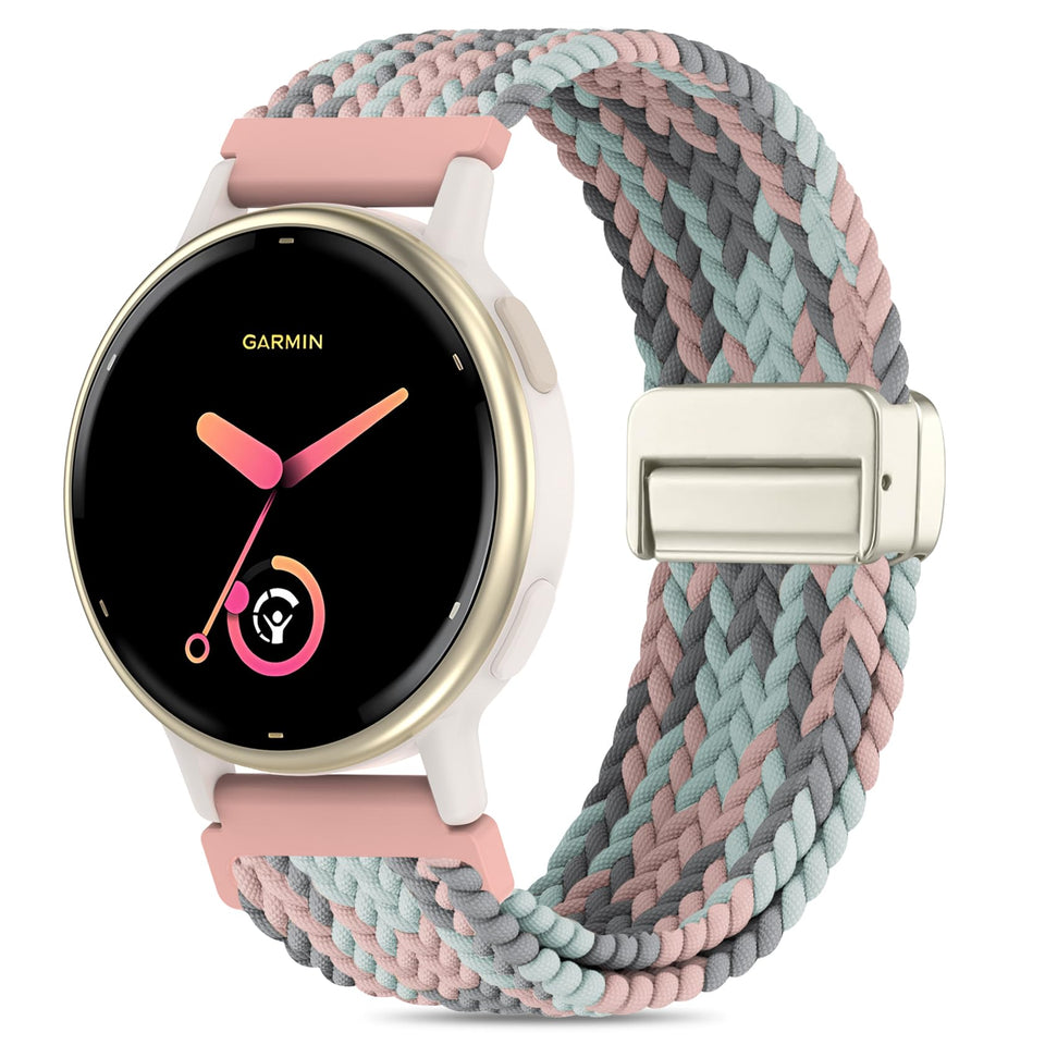 Folavii 20mm magnetic braided nylon band with quick-release for Garmin watches—easy switch.