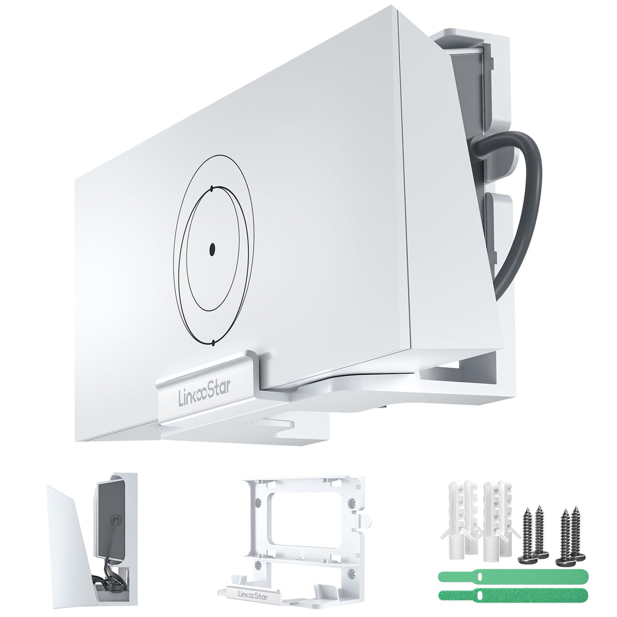 FONKEN Linkoostar Gen 3 mount on wall shows integrated router and power supply, saves space.