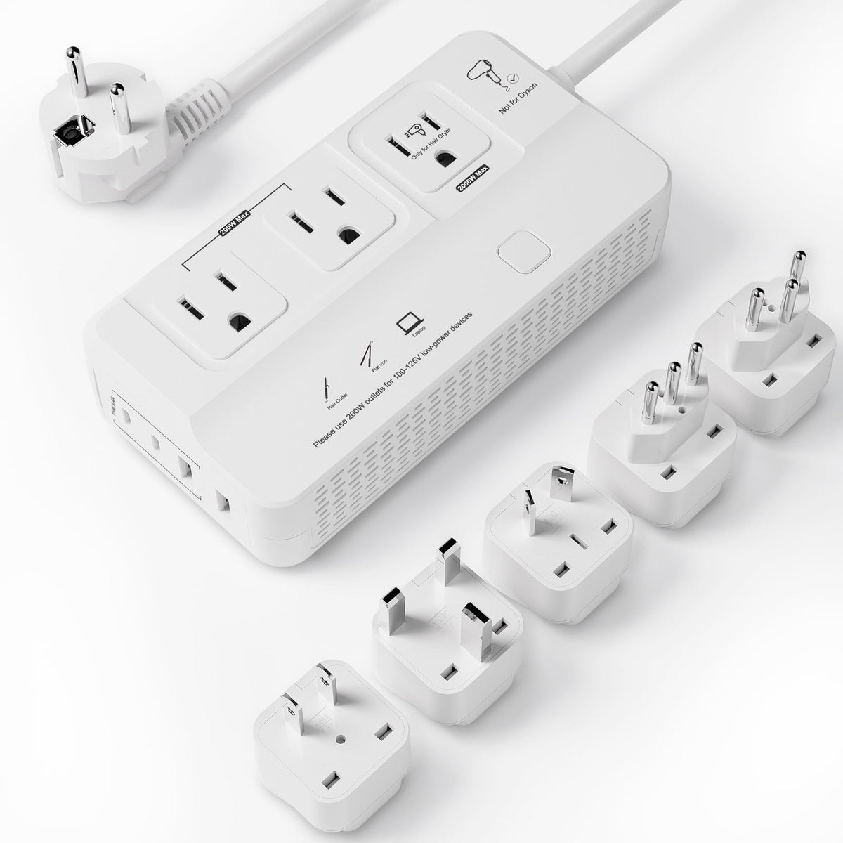 FONURXIZ front panel showing sockets and USB ports, convenient travel power hub