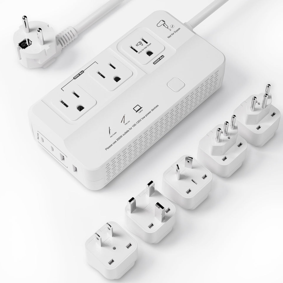 FONURXIZ front panel showing sockets and USB ports, convenient travel power hub