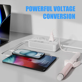 FONURXIZ powering a hair dryer in a hotel room, safe high-wattage use abroad