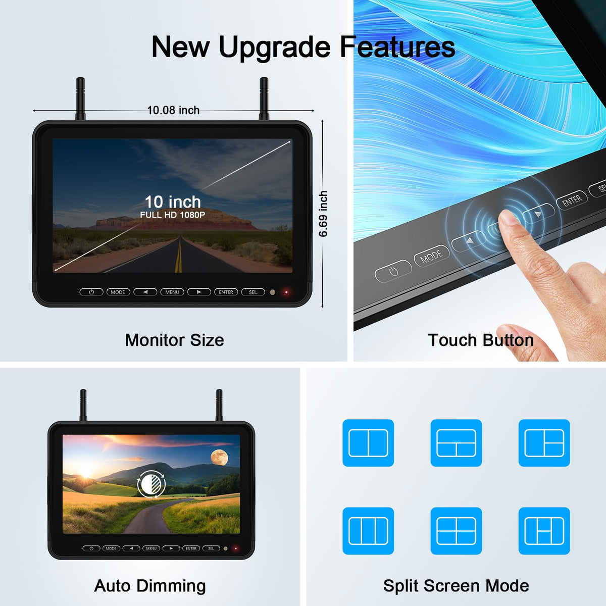 Fookoo 10-inch IPS monitor shows crisp images and parking lines for easy maneuvering