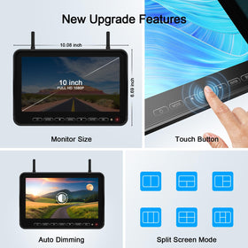 Fookoo 10-inch IPS monitor shows crisp images and parking lines for easy maneuvering