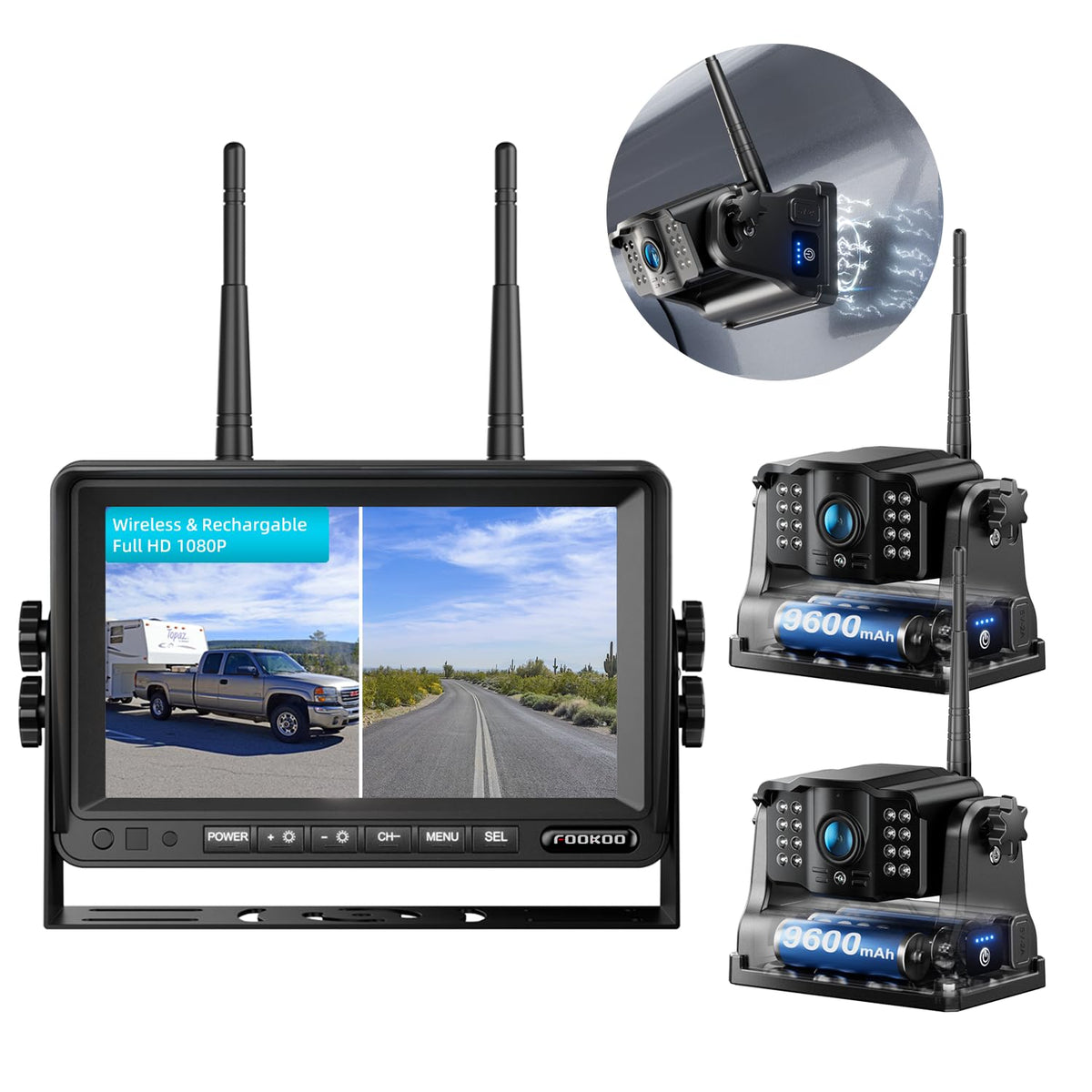 Fookoo HD backup camera with magnetic base for easy mounting and rear-view clarity