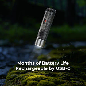 Glow-in-the-dark sticker helps locate FlashFinder in dim settings.
