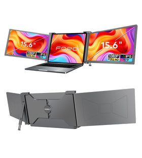 FOPO 15.6 inch triple monitor front view shows immersive FHD workspace