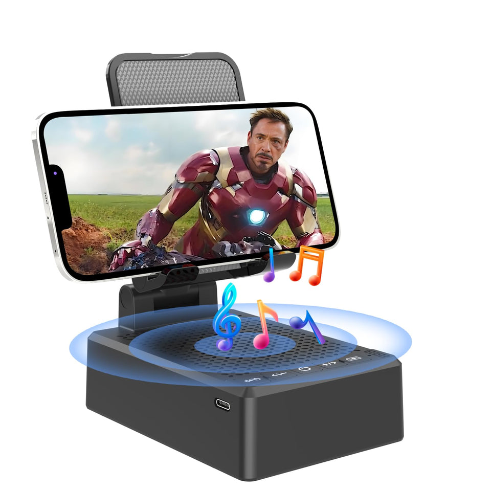 Fopudy front view showing speaker and phone holder for clearer sound