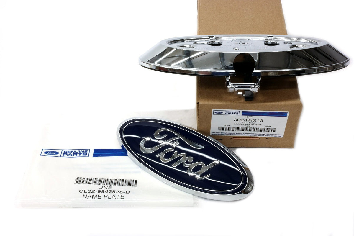 Ford closeup of emblem highlighting crisp logo detail and durability