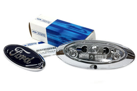 Ford emblem with ruler scale showing correct OEM size for accurate fit