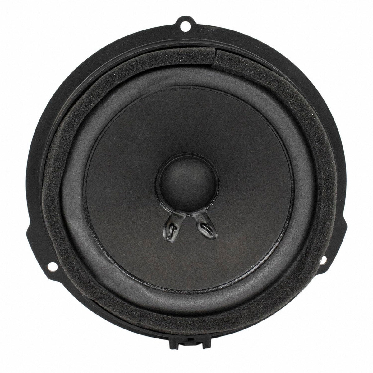 Ford round speaker front view showing grille and factory fit benefit
