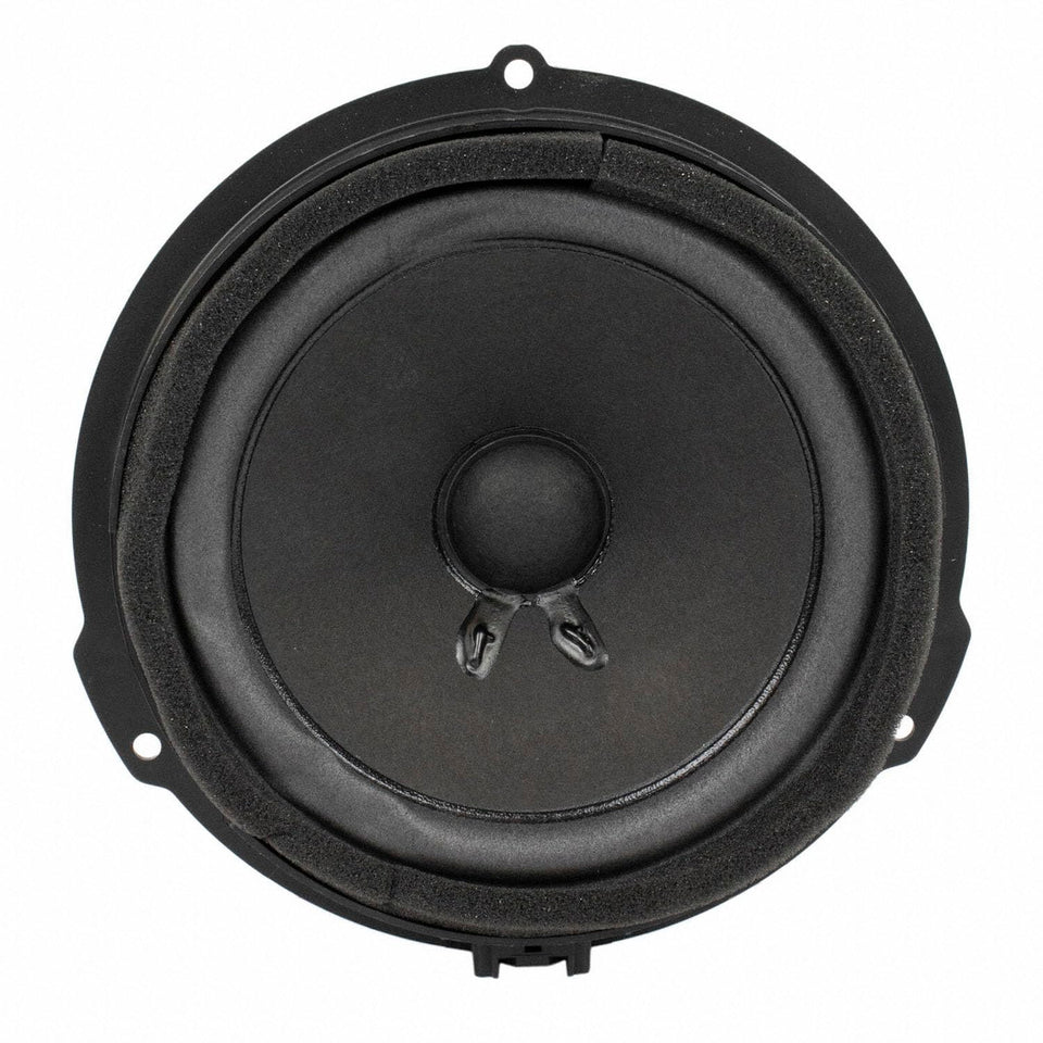 Ford round speaker front view showing grille and factory fit benefit
