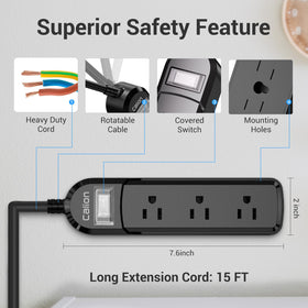 ForgeNest 15 ft cord with 45-degree flat plug illustrating space-saving installation