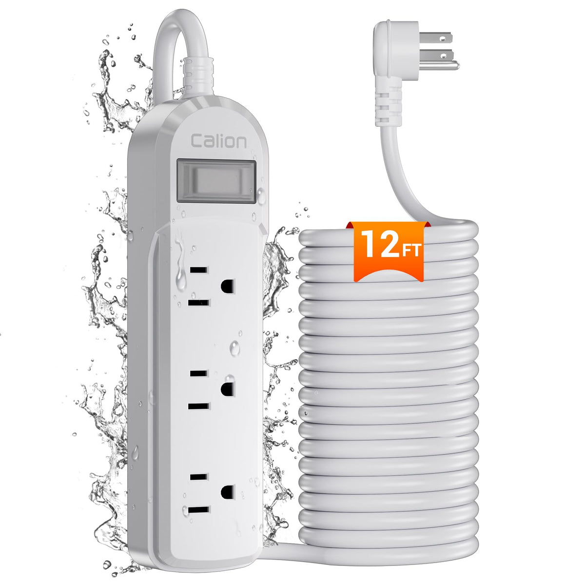 ForgeNest front view of weatherproof power strip showing durable casing and three wide outlets for reliable outdoor power