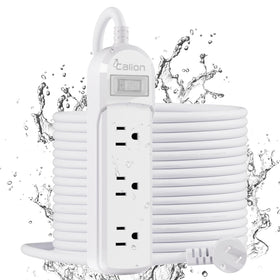 ForgeNest front view of weatherproof power strip showing three outlets and cord — durable outdoor power