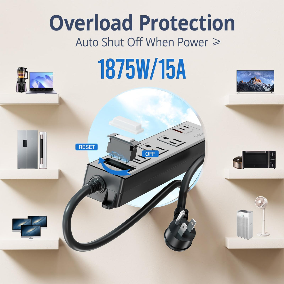 ForgeNest shockproof outlet strip prevents accidental contact with inner circuitry outdoors.