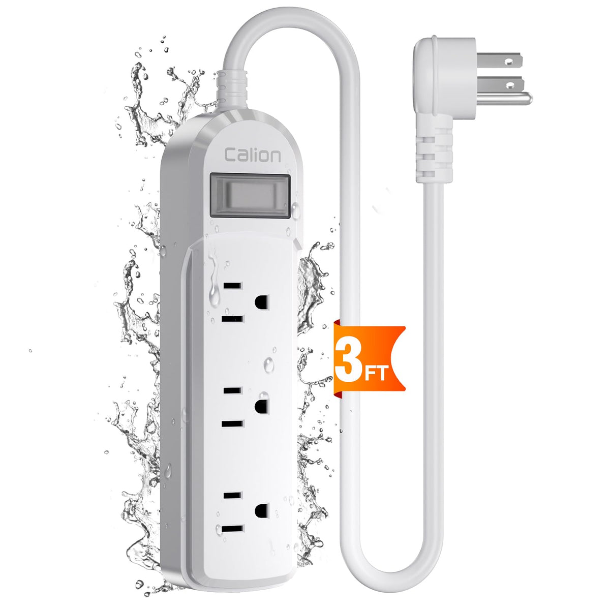 ForgeNest white outdoor power strip front view with three outlets for large adapters