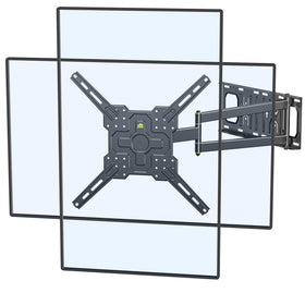FORGING MOUNT corner TV mount with extended 25.6-inch arm enables flexible viewing angles.