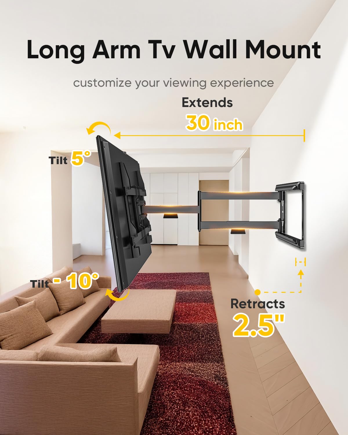 FORGING MOUNT full-motion wall mount with tilt and swivel for optimal seating