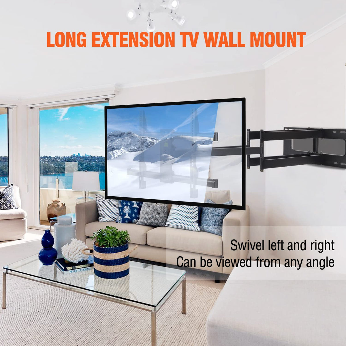 FORGING MOUNT in a living room setup offering adjustable viewing angles.