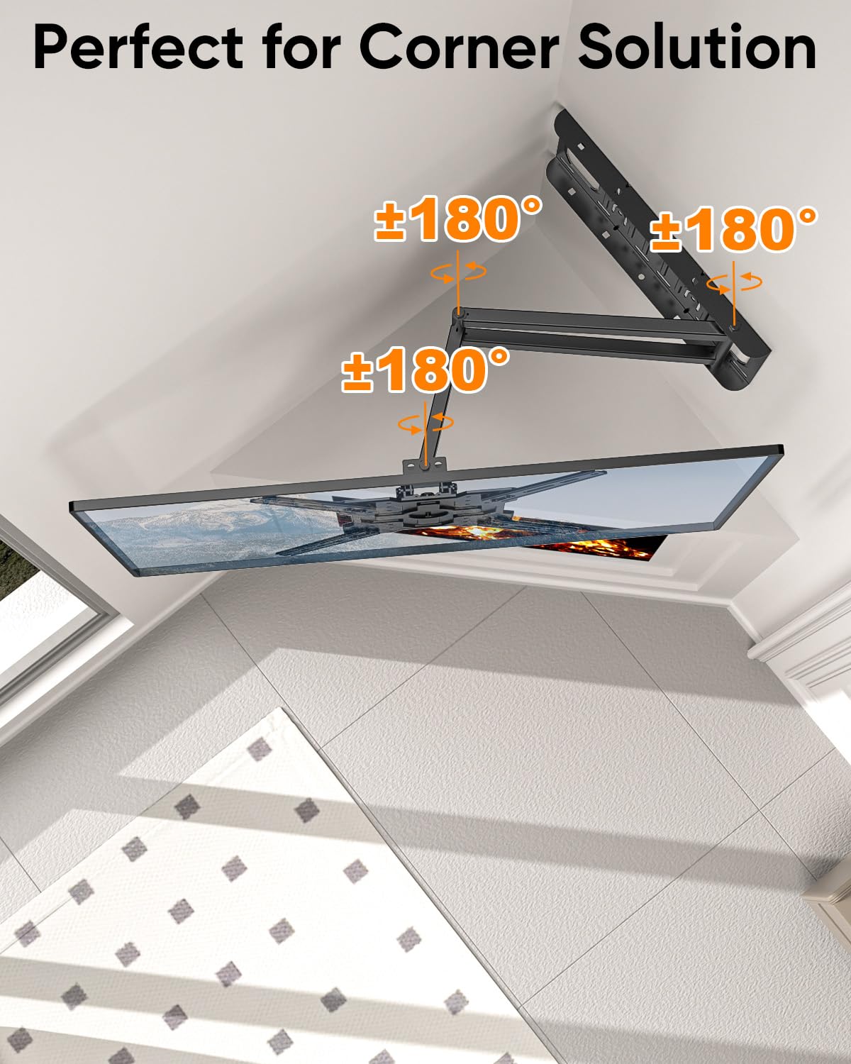 FORGING MOUNT wall mount with tilt and swivel provides comfortable viewing from anywhere.