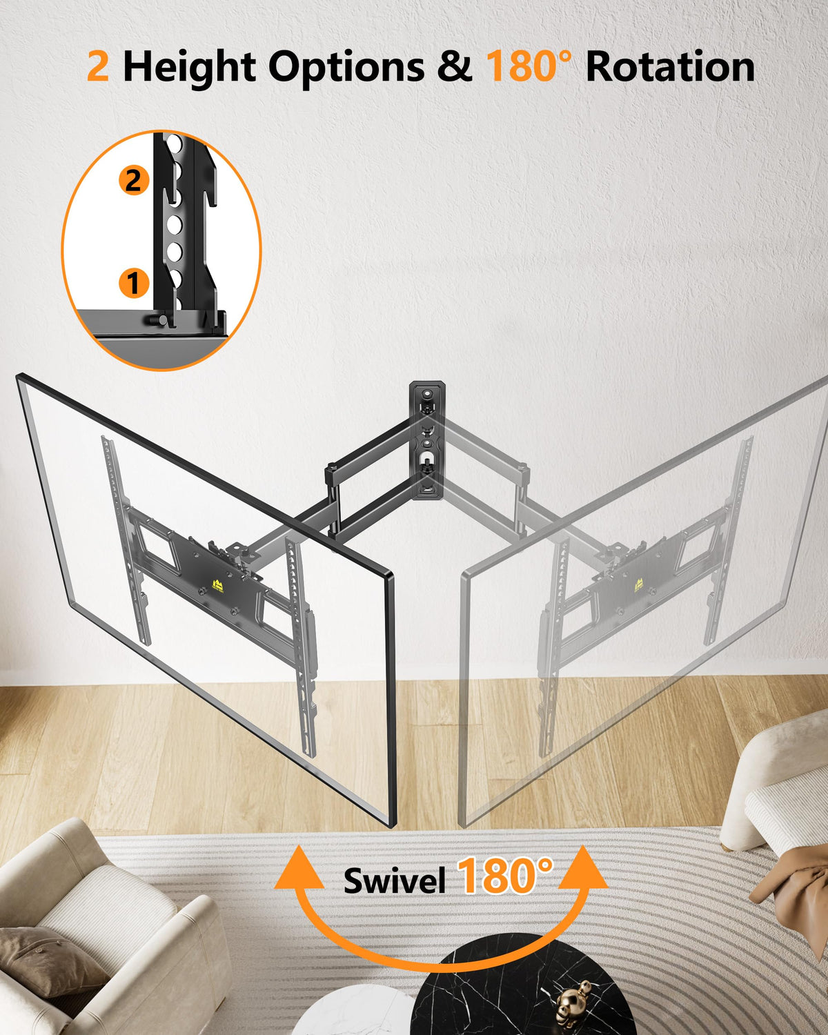FORGING MOUNT tilt and swivel adjustability reduces glare for comfortable viewing.