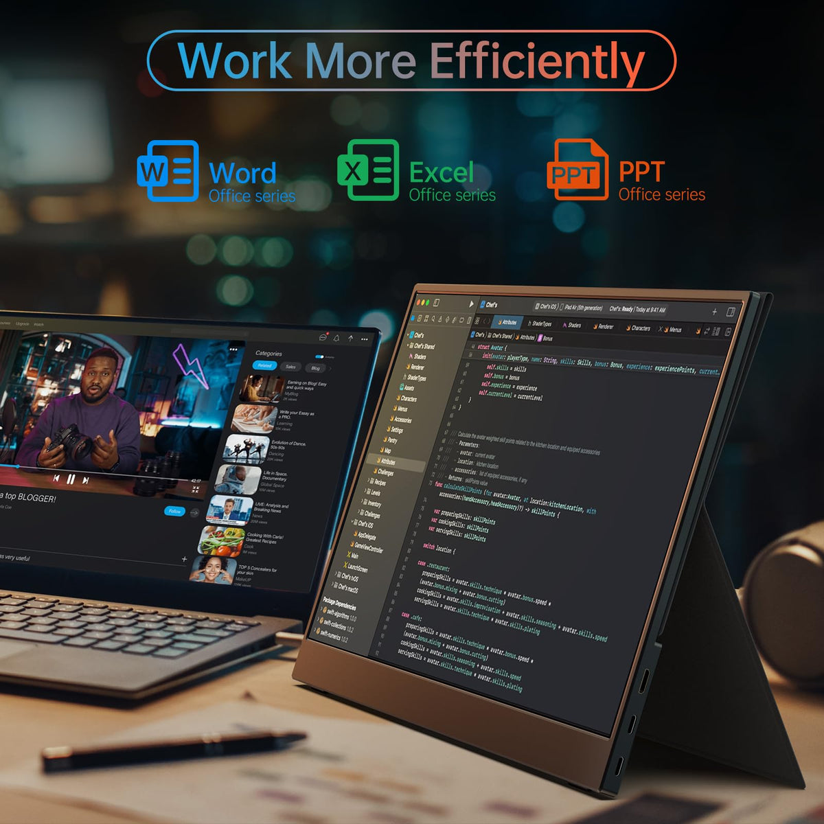 ForHelp True 4K portable monitor with built-in speakers for multimedia use