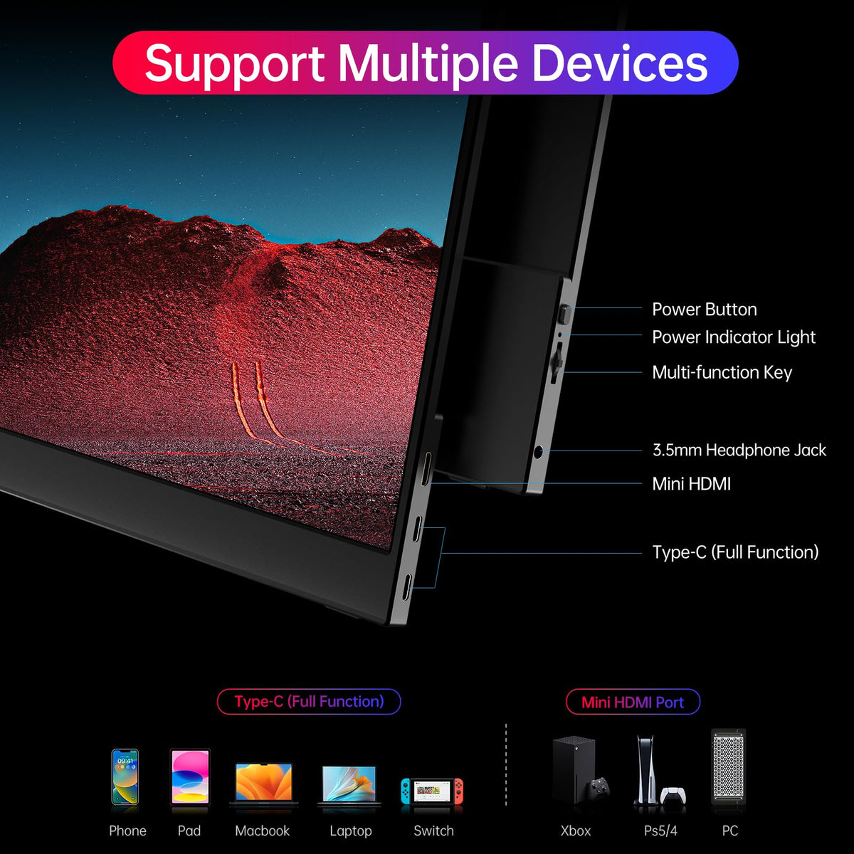 ForHelp True 4K portable monitor connected via USB C for single cable power and video