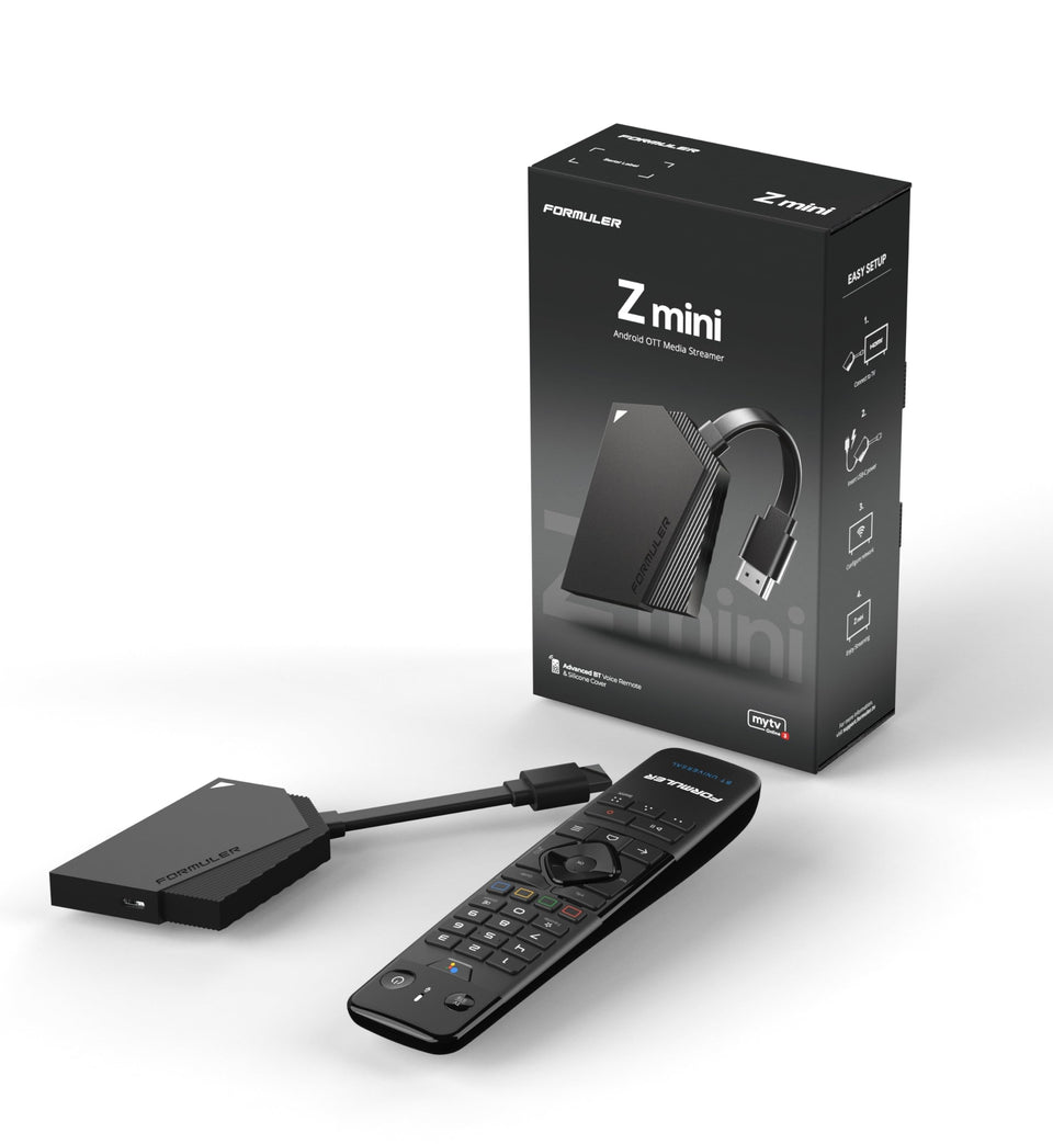 Formuler Z Mini front view, compact 4K streaming box for a modern living room setup