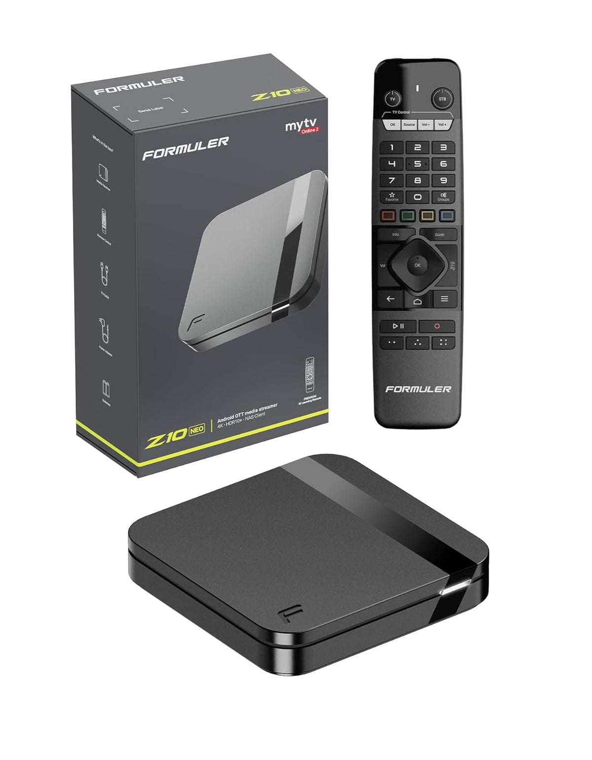 Formuler Z10 NEO front view showing compact streaming device for living room entertainment