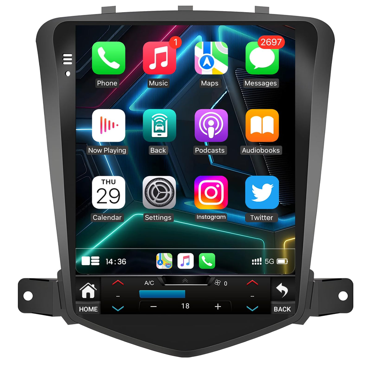 Fortdows Chevy Cruze radio front view with Android head unit and enhanced infotainment.