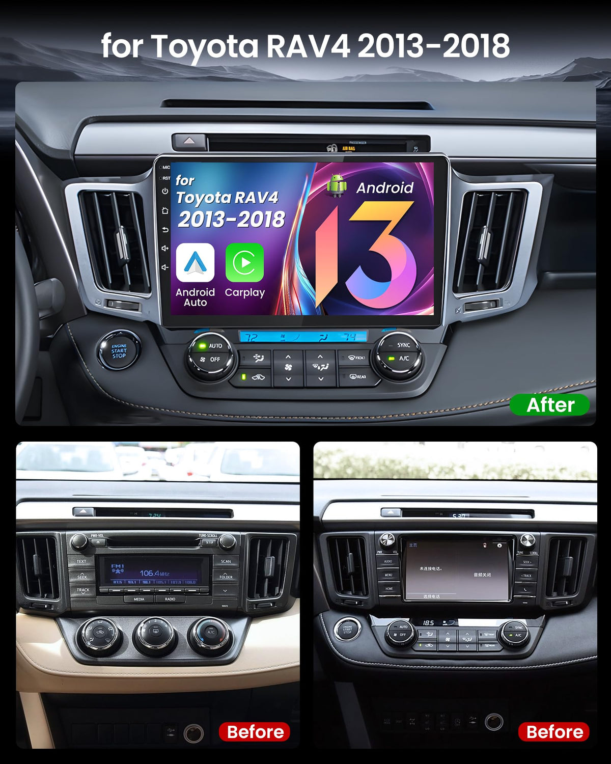 Fortdows wireless CarPlay and Android Auto enable hands-free use in the RAV4.