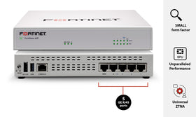 Fortinet FortiGate-40F back panel with ports for versatile network connections.