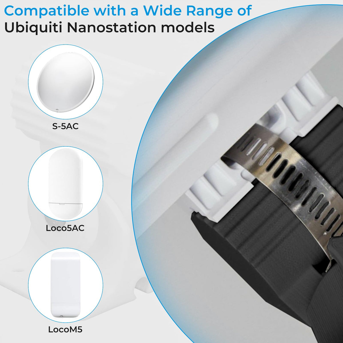 Foruly wall-mount bracket for NSM5 and Locom5 allows sturdy outdoor-ready setup.