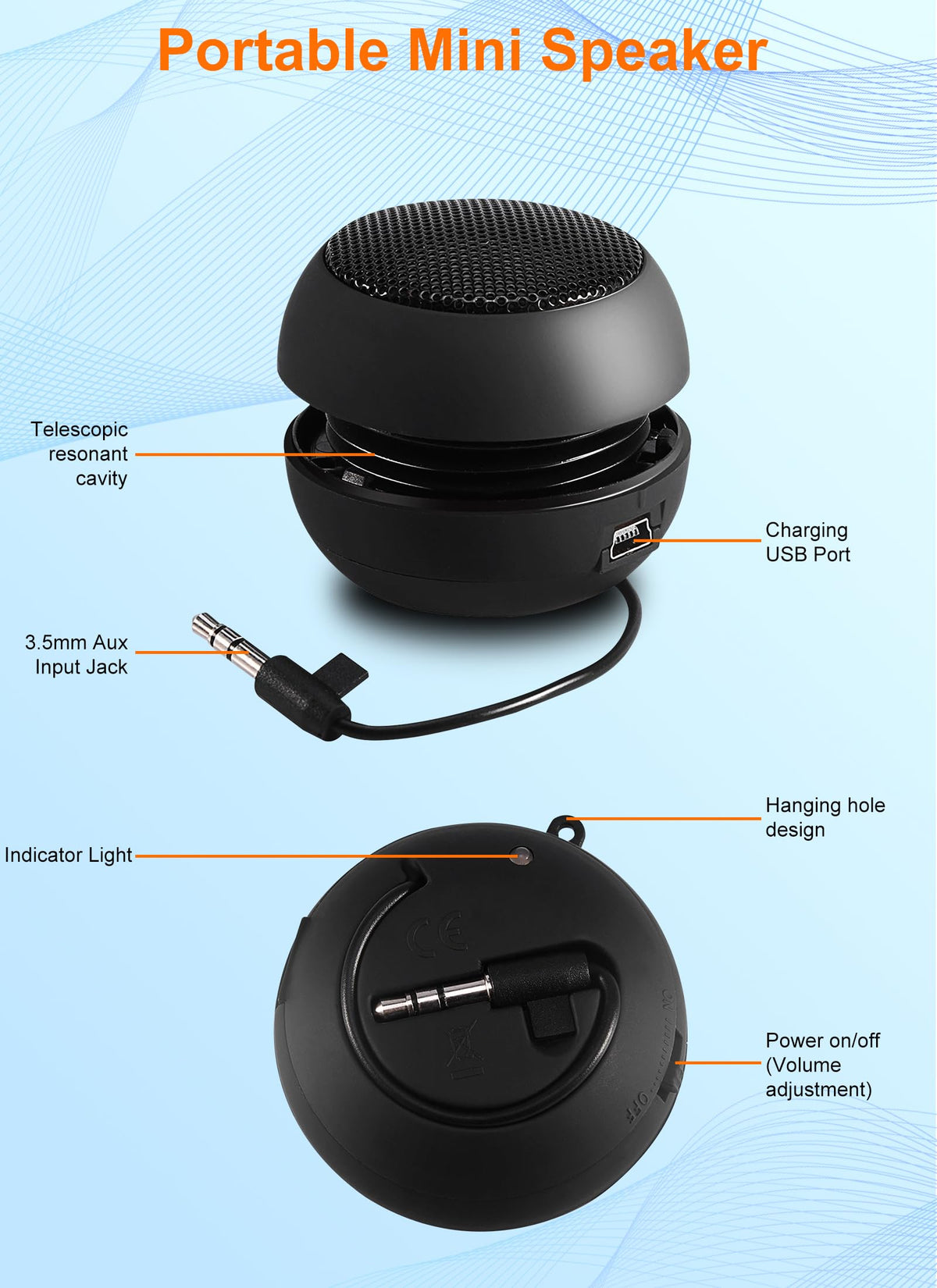 FOSA speaker connected to laptop via 3.5mm jack, improved laptop sound benefit