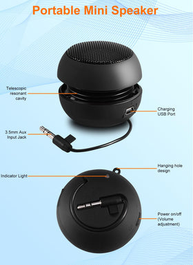 FOSA speaker connected to laptop via 3.5mm jack, improved laptop sound benefit