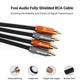 Shielded Fosi Audio 2RCA cable design reduces interference for cleaner audio.