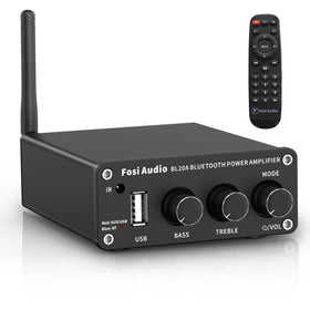 Fosi Audio BL20A front panel showing knobs and input indicators, easy control