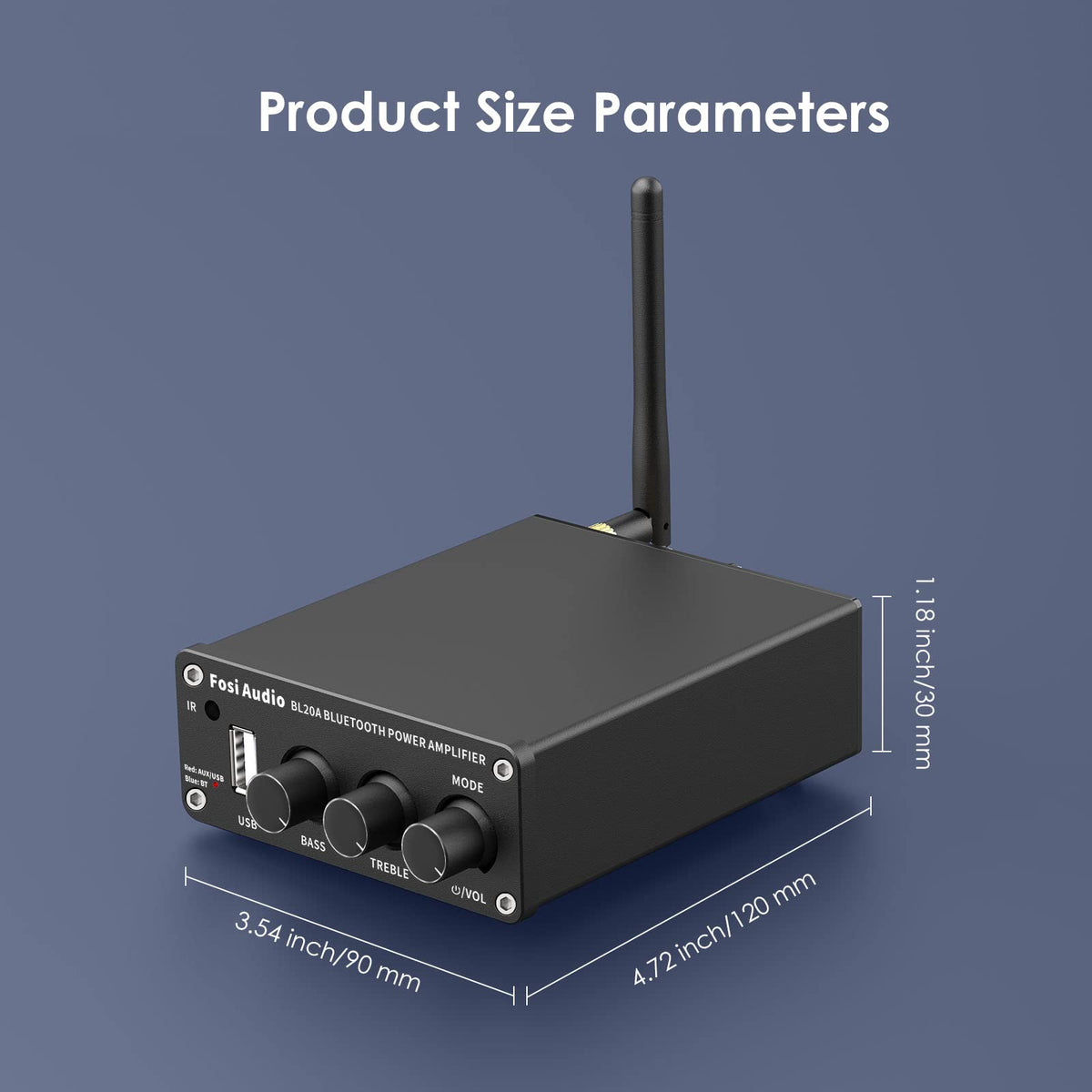 Fosi Audio BL20A remote control in hand for convenient wireless adjustments