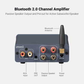Fosi Audio BT20A Pro back panel with outputs and inputs for setup options