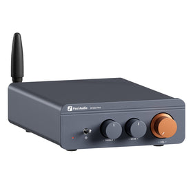 Fosi Audio BT20A Pro front panel with bass and treble controls for tone shaping