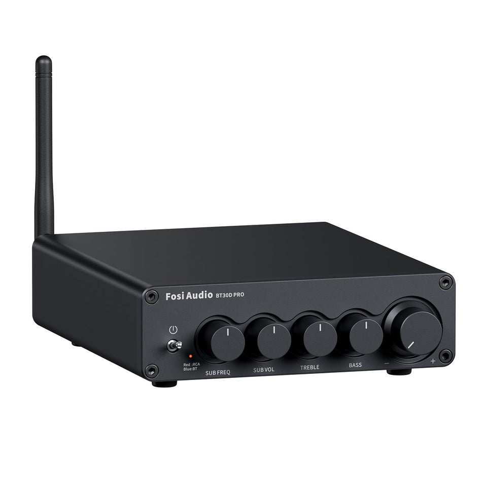 Fosi BT30D Pro front panel with accessible controls for quick setup
