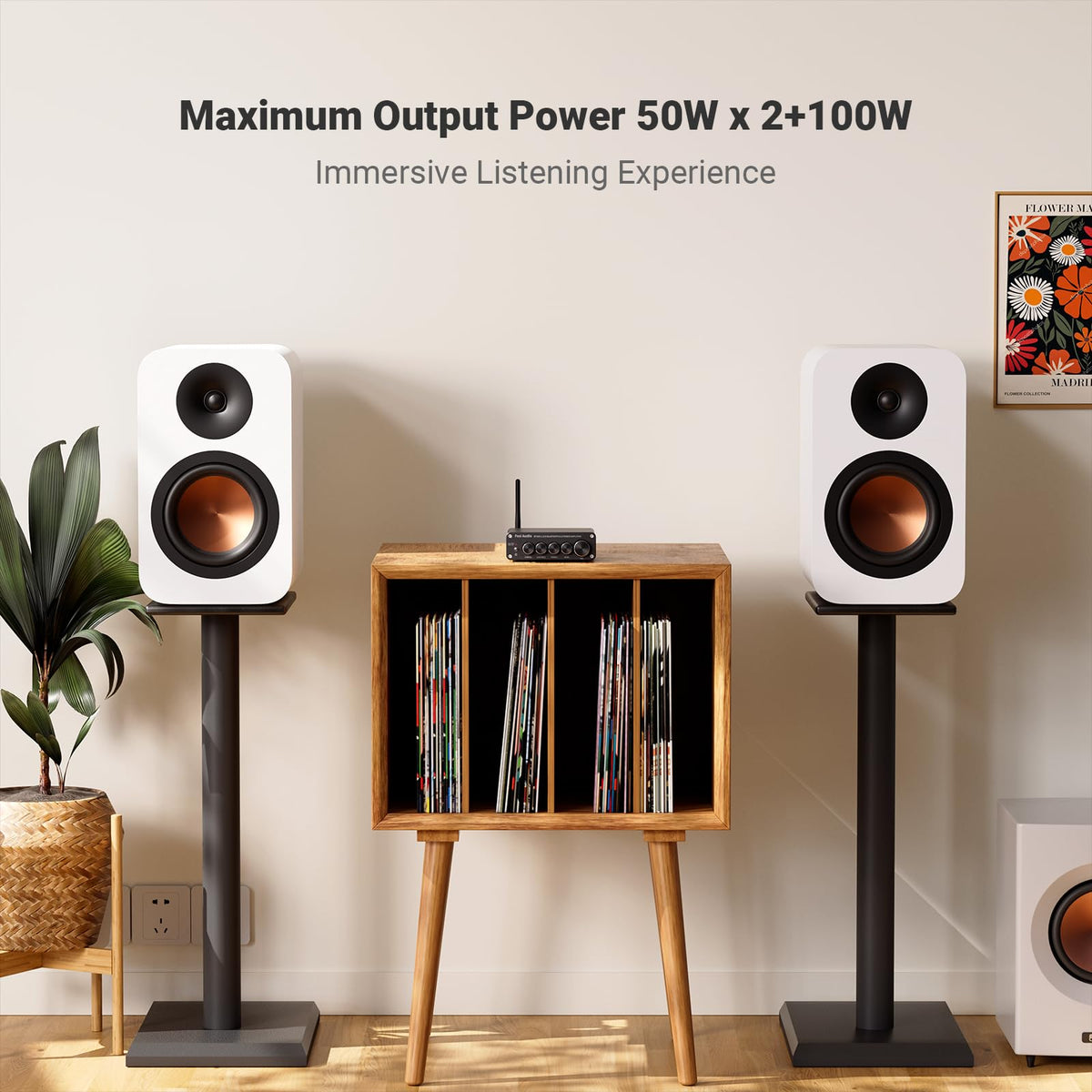 Fosi Audio BT30D side profile highlights compact footprint for desk or shelf