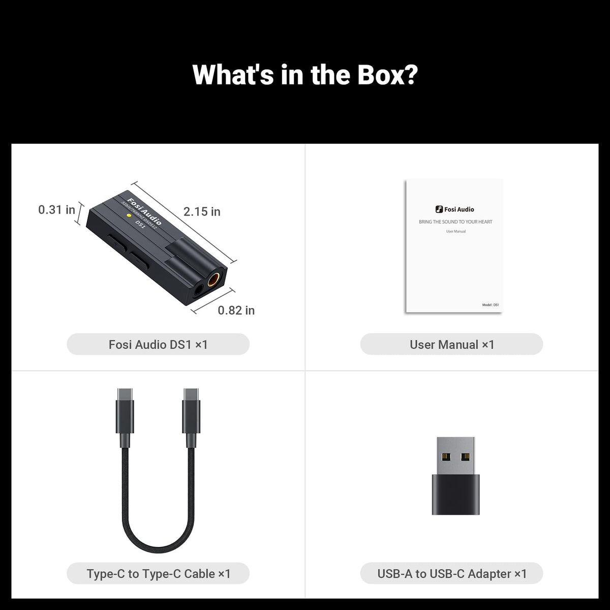 DS1 includes cables and manual for easy setup