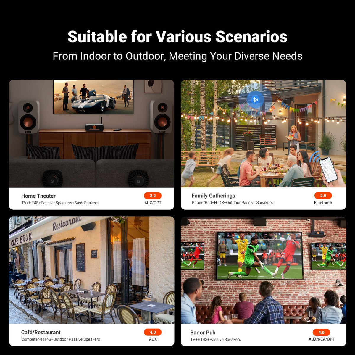 HT4S outdoor patio setup demonstrating outdoor compatibility