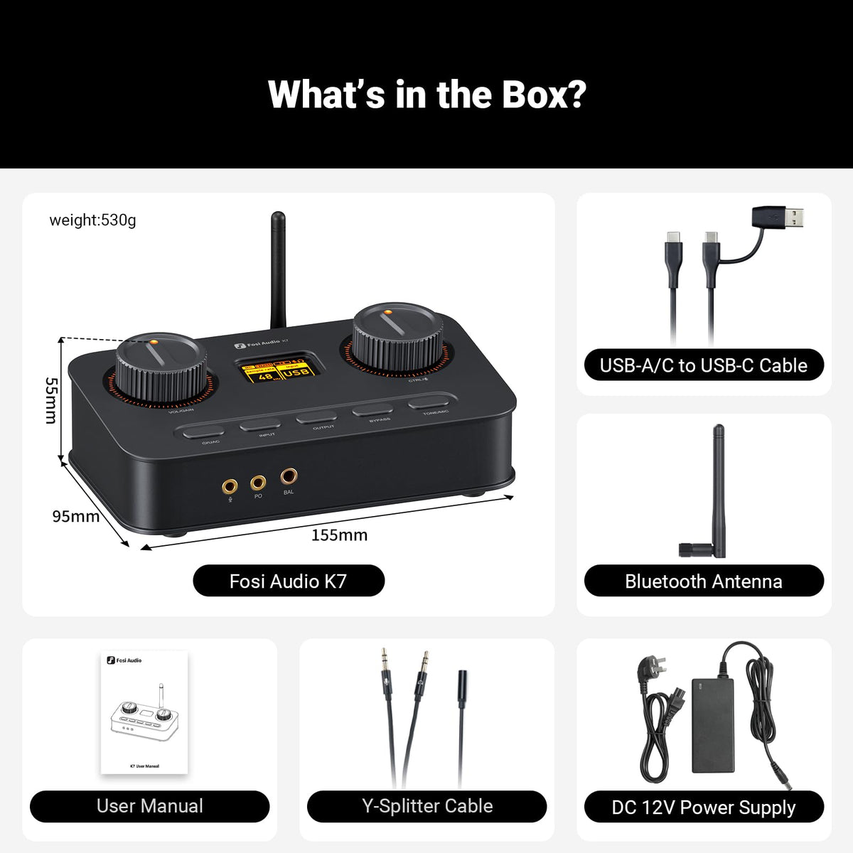 Fosi Audio K7 four‑output versatility for headphones, speakers, and amps.