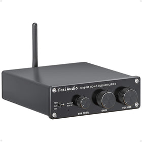 Fosi Audio M01-BT front panel view showing controls for easy setup