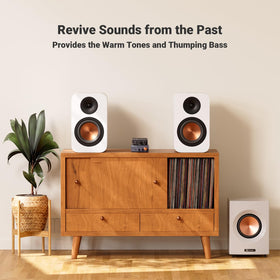 Fosi Audio M04 connected to a passive subwoofer demonstrating improved bass