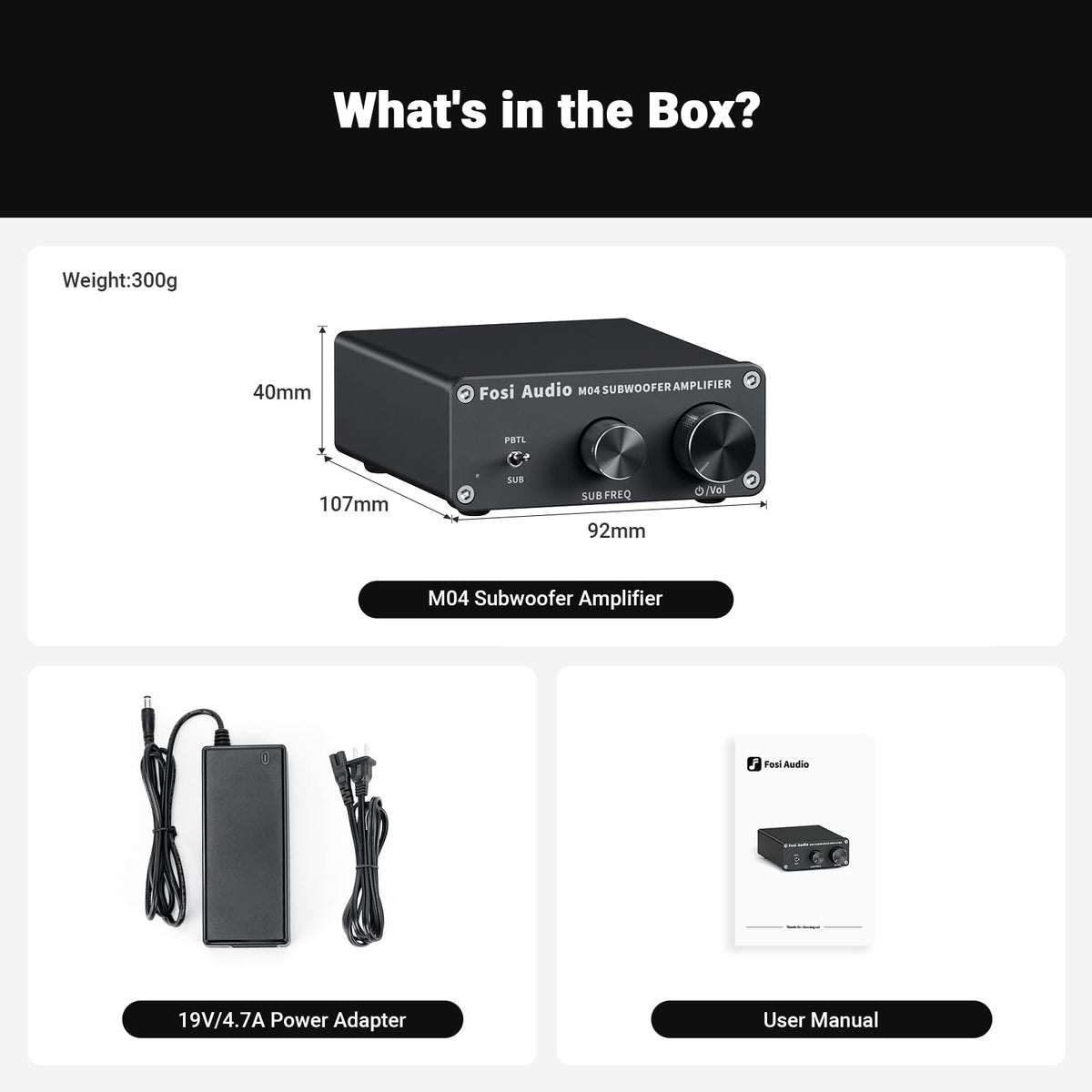 Fosi Audio M04 package contents with user manual for straightforward installation
