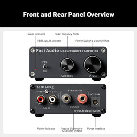 Fosi Audio M04 with included 19V/4.74A power supply ready for quick setup