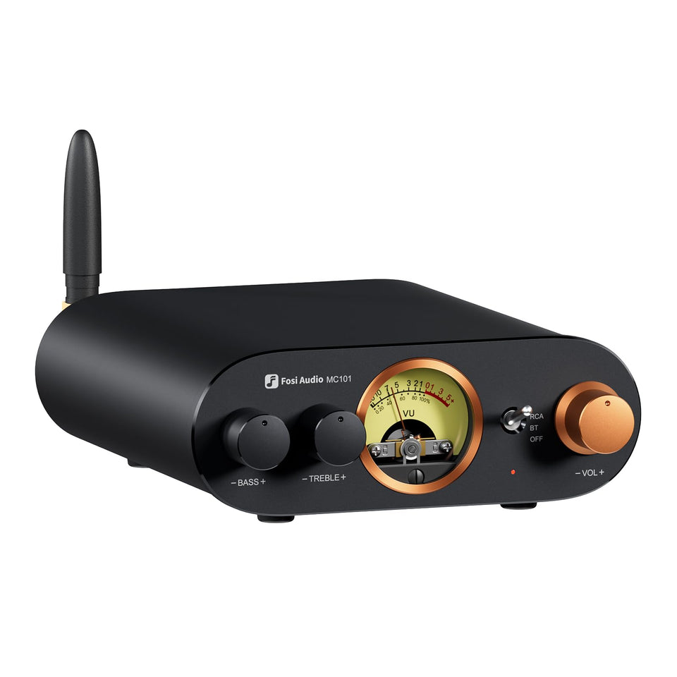 Fosi Audio MC101 front view highlights retro styling and solid build